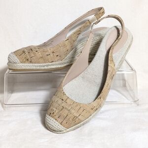 Cole‎ Haan Women's Cloudfeel Espadrille Wedge Slingback Cork Natural Linen 9.5B